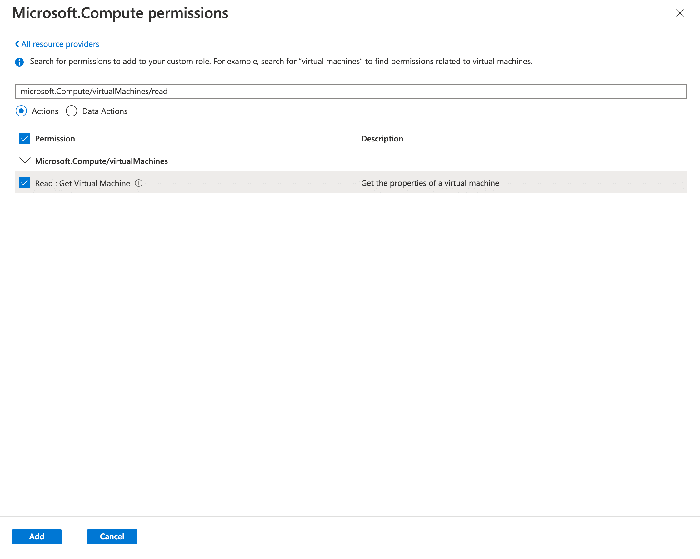 Add virtual machine read
permission